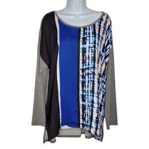 NEW Lane Bryant Blouse Sz 18/20 Tie Dye Color Block Vertical Stripe Blue Black